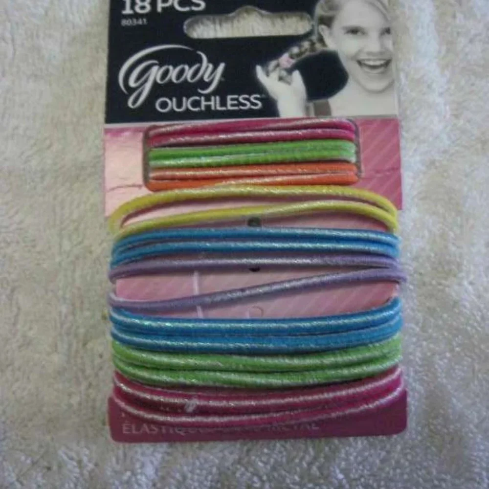 18 Goody Ouchless Ponytailer Hair Band No Metal Elastics 3 Sizes Tinsel Colorful